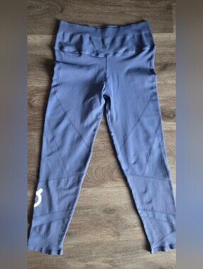 NUX High Rise Seamless Textured Capri Leggings Blue Yoga Gym Athleisure XL